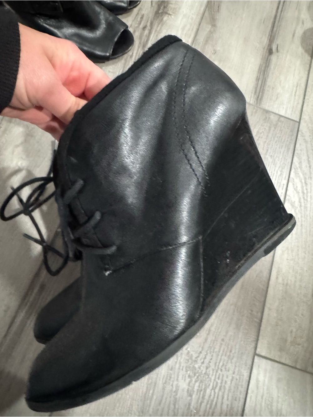 Nine West Black Lace-Up Wedge Ankle Boots